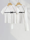 Zingj Combed Cotton White T-Shirt Women's Pure Cotton Bright Thread Design Bow Knot Rotator Sleeve Round Collar Short Sleeve Shirt