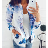Casual Floral Printed Bomber Jacket Autumn Elegant Zipper Coat Office Wear Slim Office Jackets Vintage Outwear