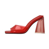 Onlymaker Women Square Toe PVC Slip on Clear High Heels Transparent Summer Concise Casual Party Dress