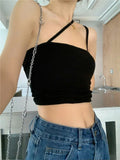 Sexy T-shirt Women Long Sleeve Two Piece Tops Solid Irregual Tank + Cardigan E Girl Crop Tops Spring Fashion Tee