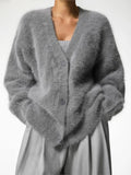 Women Imitation Mink Velvet Knitted Cardigan Loose Long Sleeve Single Breasted Sweater 2023 Autumn Fashion Casual Lady
