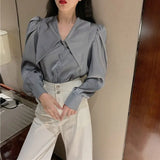 Womens Casual Loose Solid Minority Fashionable Retro Autumn Korean Style Elegant Feminino Blouses All-match Simple