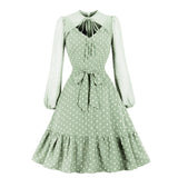 Solid Green Flare Vintage Dresses Women Fashion Slim Mini Sundress Elegant Chic Puff Sleeve Swing Bohemian Dresses