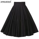 Rockabilly Dance Cotton Midi Skirts Womens Party Clothing Club Wear Full Circle Long Skater Black Red 2022s