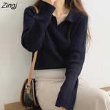 Sweaters Women Minimalist Stretch Office Lady Clothing Simple Pure Long Sleeve Stylish Ins Female Pullover Chic
