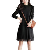 Temperament Lace Splicing With Coat Sweater Skirt Autumn And Winter New Medium-Length Bottom Knitted Dress For
