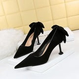 Zingj Korean Version Of Sweet High Heels Women's Shoes With High Heel Suede Shallow Pointed Head Of Color Bow Single