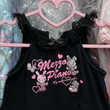 Aesthetic Rabbit Embroidery Lolita Japanese Kawaii Tank Tops Women Cartoon Bunny Vest Harajuku Gothic Punk Lace Camis