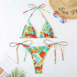 2025 New Women's Split Color Sexy Tie Triangle Bikini