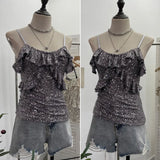 Solid Shot Of The Leek Wood Ear Design Feeling With A Bullet Elastic Sling Sling Vest T-Shirted Babes Sleeveless Top Lady