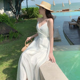 Zingj Beach Dress Seaside Sexy Backless Holiday Dress Dress Show Thin Satin Halter Dress Female