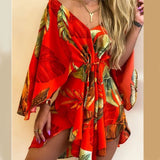 Zingj 2023Wish New Sexy V-Neck Irregular Bat Sleeve Lace-Up