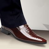 Zingj 7701 Crocodile Men's Patent Leather Business Leather Shoes Set Pointed Toe Slim Leather Shoes Men's