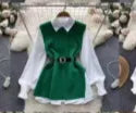 Zingj 2023 New Korean Version Of The Thin And Long Shirt With A Waist Knit Vest Two Sets Of Autumn And Winter Suit Women-Outfit