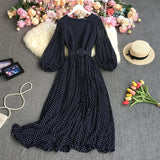 Zingj Autumn New Style Waist Shows Thin Retro Print Sweet Aging French Dress Super Immortal Chiffon Pleated