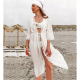 Bikini Cover-ups Long White Tunic Casual Summer Beach Dress Elegant Women Plus Size Beach Wear Swim Suit Cover