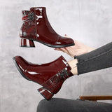 Women Boots 2021 New Woman Short Boots Soft Patent Genuine Leather Autumn/Winter Shoes Square Heels Female