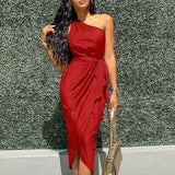 Long Irregular Mid Waist Shoulder Belt Slim Satin
