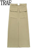 2023 Cargo Skirt Woman Pockets Long Skirts For Women Fashion 2023 High Waist Slit Midi Skirt Y2k Streetwear Women's