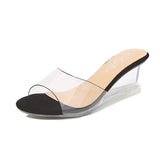 Zingj Female Summer New Korean Version Of The Versatile Summer 6CM Women's Shoes A Word Buckle Simple Slope Heel Slippers