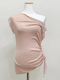 Zingj Chic Summer French Small Sexy Diagonal Collar Open Shoulder Side Draw Rope Tie Versatile Irregular Knit