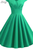 Summer Dress Women V Neck Big Swing Vintage Dress Robe Femme Elegant Retro pin up Party Office Midi