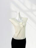 Zingj Crocheted Stereo Rose Sleeveless Sweater Summer Thin Big Round Collar Small Flying Sleeve Jacket Female