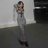 Spring New Sexy Print Halter Dress Fashionable Style Slim Sleeve Lace Dress