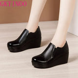 High Heel Women Shoes 2021 Women Leather Casual Shoes Breathable Fashion Waterproof Wedges Platform Shoes