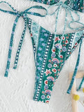Ethnic Floral Lace Up Bikini Set- Outfit