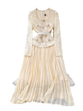 And Autumn Korean Version Of Socialite Temperament Fake Two Long-Sleeved Square Collar Lace Receiving Waist A Large Swinging Pleated