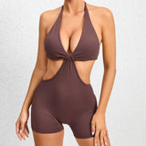 Zingj Fake Two-Piece Yoga Clothes Dance Sports Elastic Hollow Out Tight Fitness One-Piece Yoga Pants-Outfit