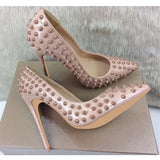 12cm high heeled shoes women brand fashion pointed toe rivet shoes women exquisite ladies party shoes MD008