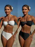 2025 New Solid Color Thoracic High-Waist Metal Flowering Accessories Swimsuit Swimsuit