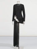 Fashion Sexy Style Dress Women 2025 Spring New Fashion Round Collared Diamond Splicing High-Sensing Pure Color