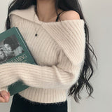 Solid Lapel Neck Fuzzy SweaterOutfit