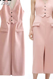 Pink Long Dress Women Waistcoat Midi Dress Woman Sleeveless Elegant Dresses For Women 2023 Office Formal Party