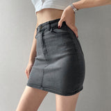 American High Waist Elastic Hip Mini Skirt Slim A-line Short Shows Thin Button Denim Skirts