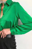 Satin Shirts Women Fashion Tops 2023 Spring Solid Long Sleeve Blouses Vintage Shirt Casual Loose Buttons Female
