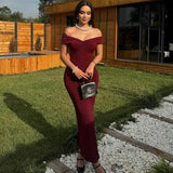 Women's New Autumn Solid Color Sexy Fashion Out-To-Shoulder-Backed Collar Tset Dress Dress