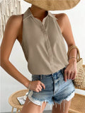 New Spring Satin Sleeveless Shirt Leisure Solid Color Summer Shirt