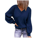 Zingj And Winter New Large Size Loose Sweater V-Neck Pure Color Pullover Sweater Female-Outfit