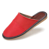 Leather Home Slippers for Men Winter Warm Plush Slippers Bedroom Genuine Leather Unisex Men/women House Indoor