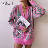 Autumn Winter Blue Knitted Cardigan Women V Neck Long Sleeve Fashion Sweater Casual Oversized Loose Top