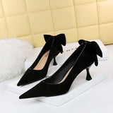 Zingj Korean Version Sexy Skinny High-Heeled Shoes Women's Shoes With High Heel Suede Shallow Pointed Bow Single