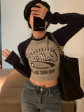 Vintage Women T-shirt Long Sleeve Y2k Gothic Crop Tops Graphic Printed Tshirts Koreanm Style Streetwear Tee Tops