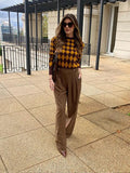 Brown N Yellow Diamond Printed Sweater- Outfit