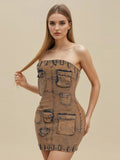 Fashion Fall 2025 New Multi-Bag Stitching Sexy Strapless Wrap Hip Short Denim
