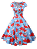 Party Dress Women 2023 Short Sleeve V Neck Elegant Vintage Print Xmas New Year Prom Sundress 3XL