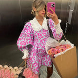 Zingj Spring New Dress Fashion Long Sleeve High Waist Print A-Line Skirt Doll Collar Fluffy Skirt-Outfit